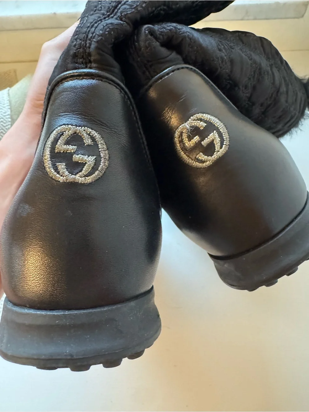 Gucci Women’s Black Fur Trim Tall Boots Size 38 / US 8 – Needs Sole Repair